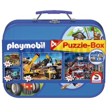 PLAYMOBIL Puzzle-Box 2x60, 2x100 dílků v kovovém kufříku od 3 let